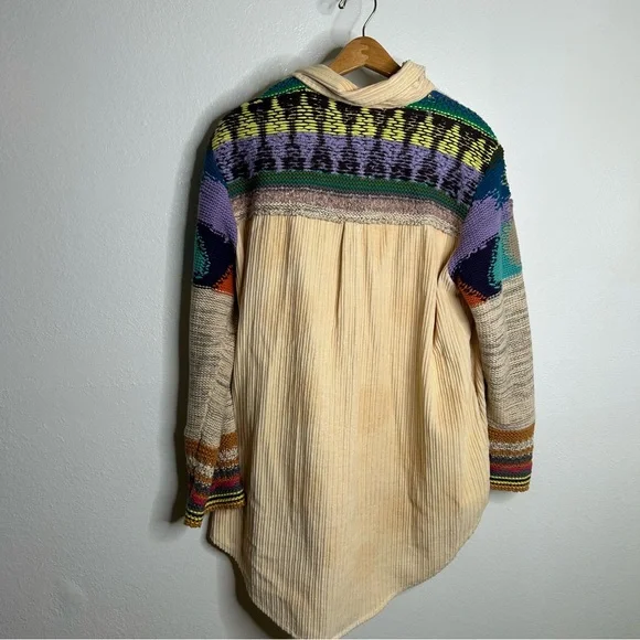 Anthropologie Pilcro Crochet Sleeve Multicolor Button Down Shacket Size M - Picture 5 of 16